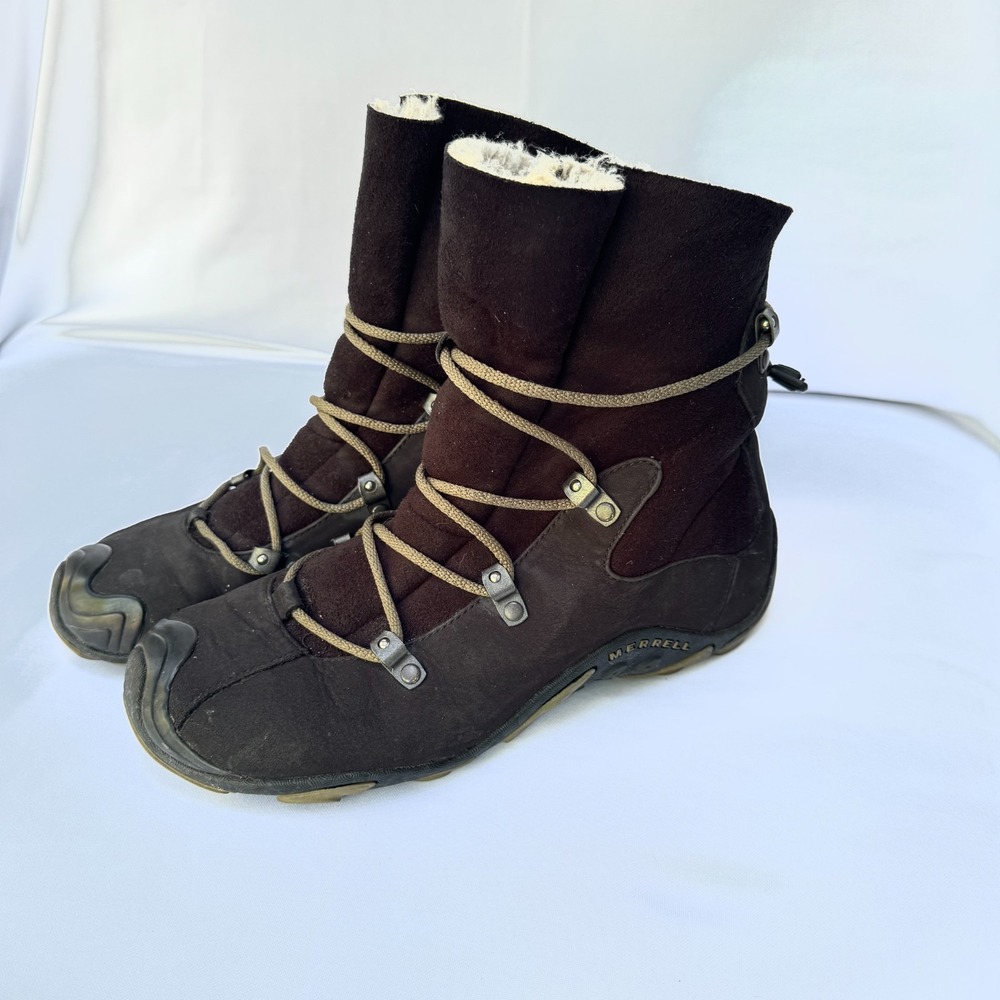 Merrell Forecast Tug Women's US 8 Black Suede Faux-Fur Lined Winter Ankle Boots